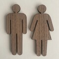 Toiletskilt i træ i valnød med dame og mand piktogram