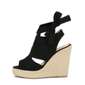 Sort kilesandal med bastsål og sløjfe til dame