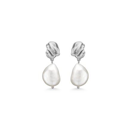 Dune Earrings - Small pearl earrings in sterling silver with texture and organic cultured pearls