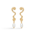 Wave earrings made of 925 sterling silver plated with a durable 18 karat gold plating with pearls.
