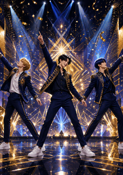 K-pop sukkerprint A4 med marineblåt gulddanseteam til fødselsdagskage