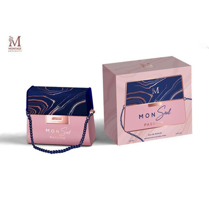 MonSoul Paris dameparfume i taskeformet flakon og gaveæske i rosa og blå design