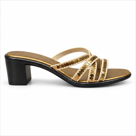 Aerosoles Smutters guldfarvet sandal med hæl – sideprofil