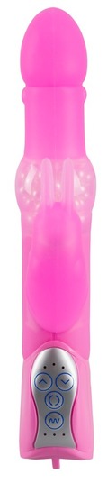 Sweet Smile Pearly Rabbit – pink rabbit vibrator i silikone med klitorisbunny, 7 vibrationer og 3 rotationsfunktioner.