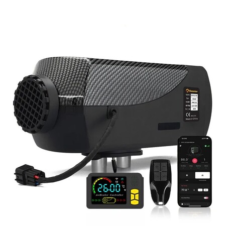 Sunster 2kW dieselfyr 12/24V – kompakt kinafyr med Bluetooth til båd og autocamper