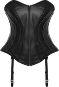 Black Level Leather Corset – sort lammeskindskorset med snøring bagpå, lynlås foran og aftagelige strømpeholdere, kromfrit garvet, luksus fetish design.