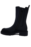 Sort damestøvle med chunky sål og elastiske paneler